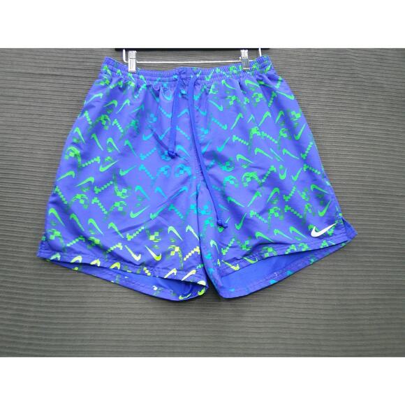 Nike Swim Trunks Shorts Mens XL Blue Green Swoosh Graphic Mesh Lined Drawstring - Picture 1 of 7
